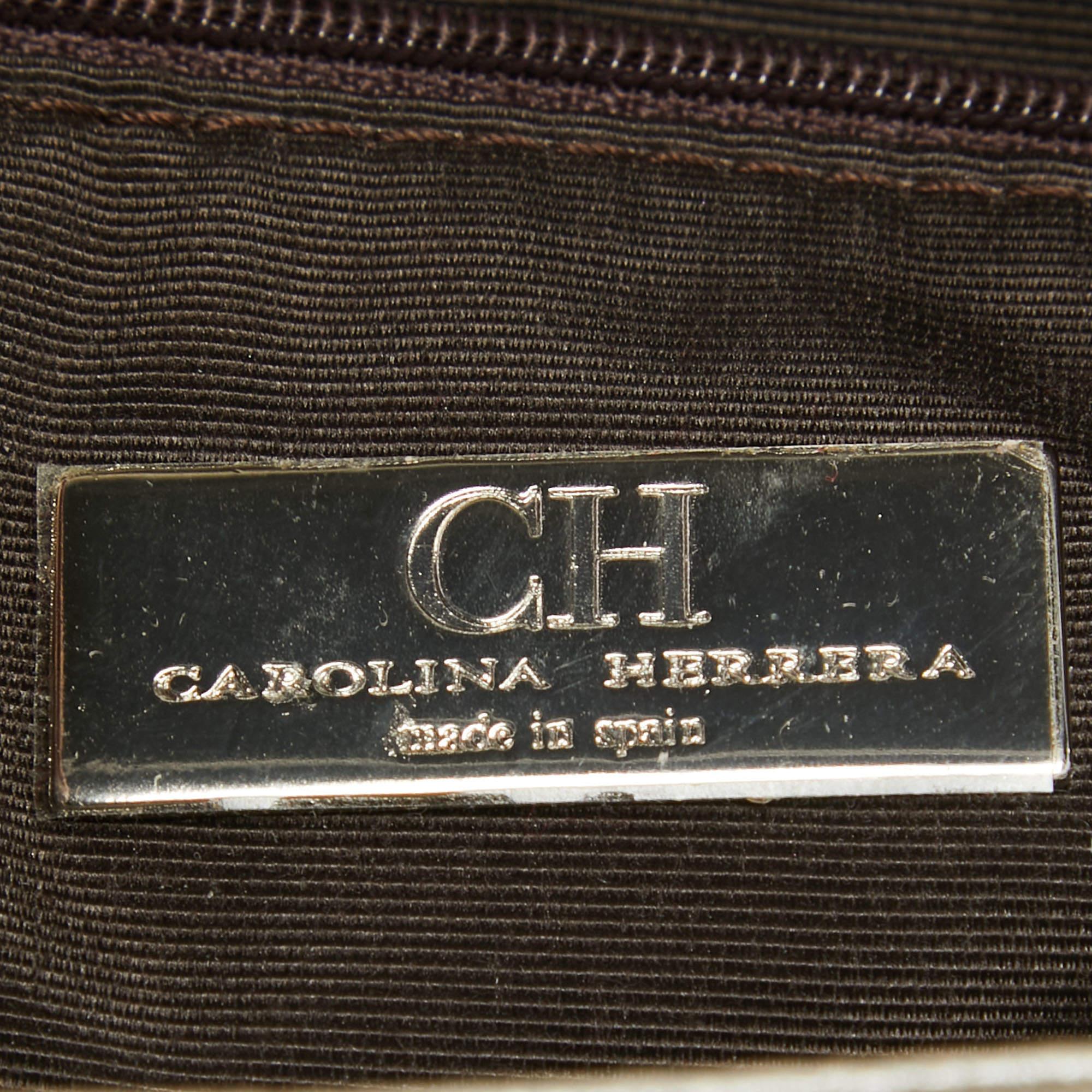 CH Carolina Herrera Grey Monogram Leather Audrey Shoulder Bag In Excellent Condition For Sale In Dubai, Al Qouz 2