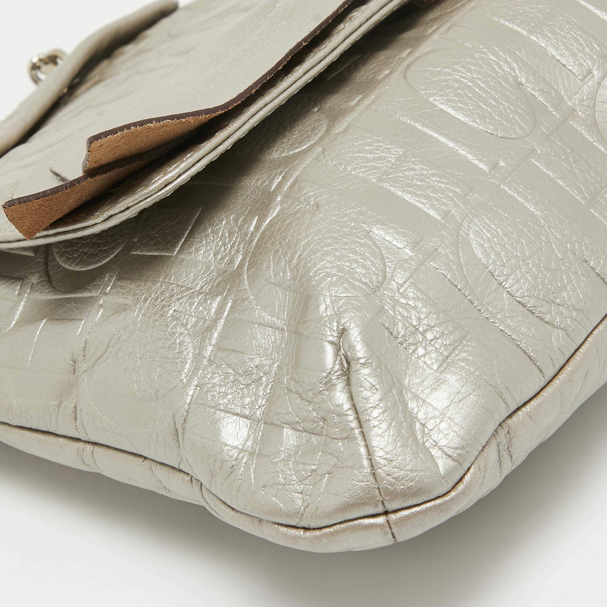 CH Carolina Herrera Grey Monogram Leather Audrey Shoulder Bag For Sale 1