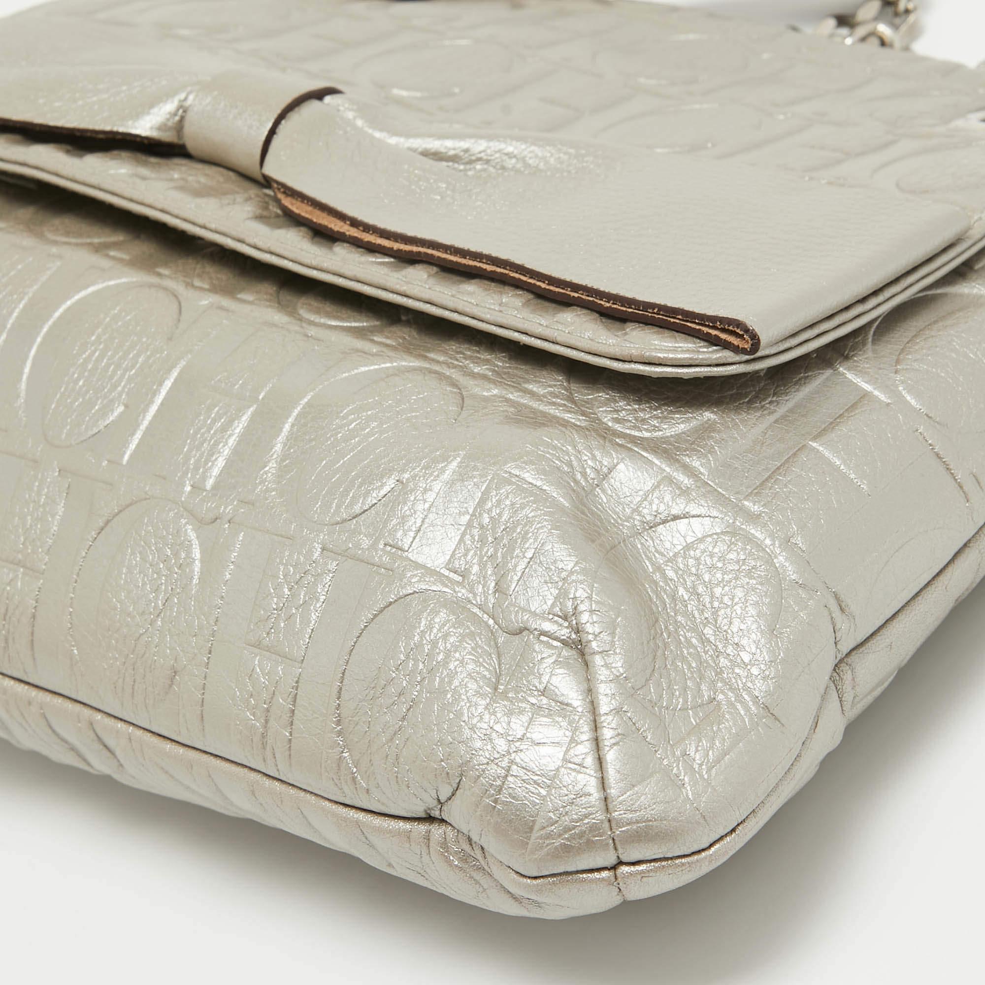 CH Carolina Herrera Grey Monogram Leather Audrey Shoulder Bag For Sale 2