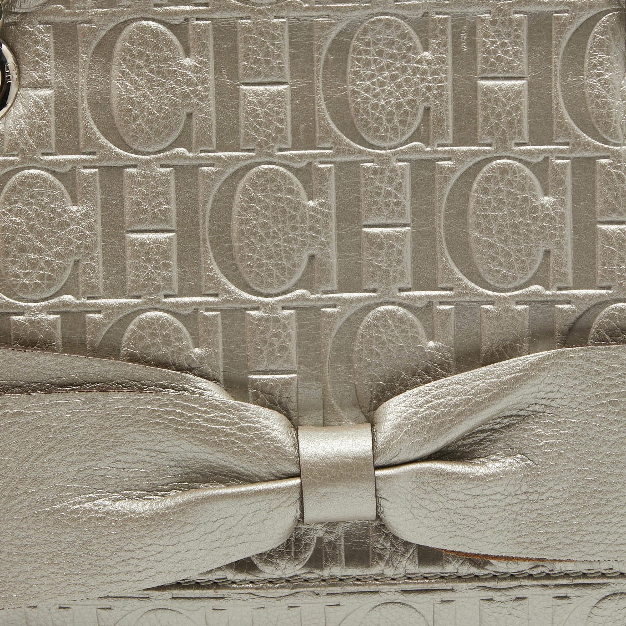 CH Carolina Herrera Grey Monogram Leather Audrey Shoulder Bag For Sale 3