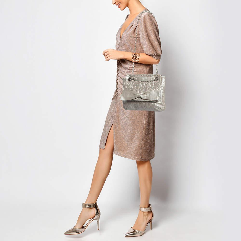 CH Carolina Herrera Grey Monogram Leather Audrey Shoulder Bag For Sale 5