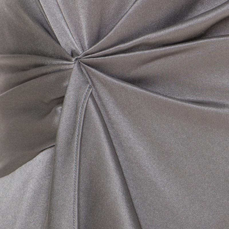 Gray CH Carolina Herrera Grey Silk Satin Sleeveless Ruched Maxi Dress XS
