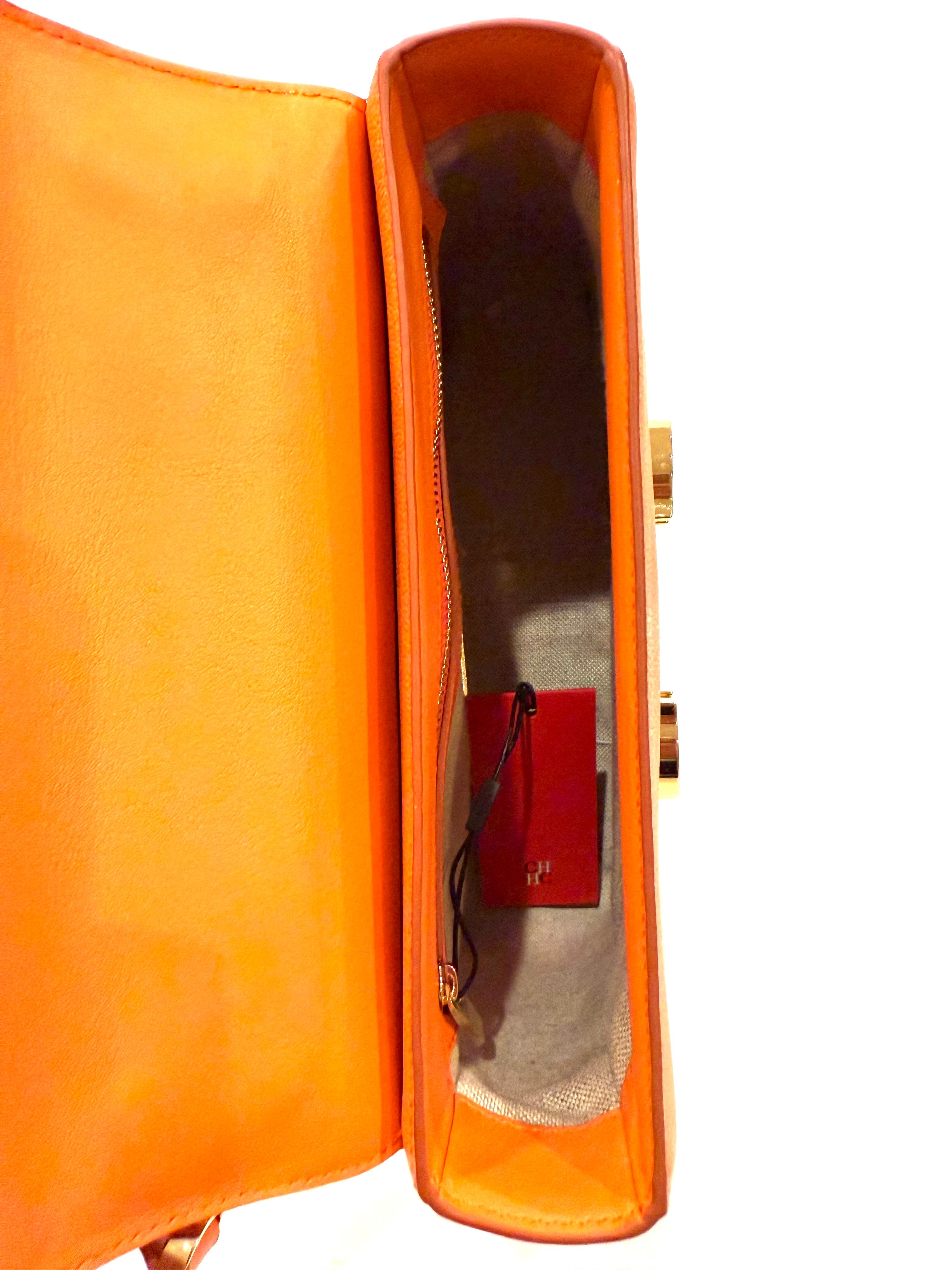 CH Carolina Herrera Initials Insignia Satchel Medium • Orange Leather • SS 22 For Sale 7