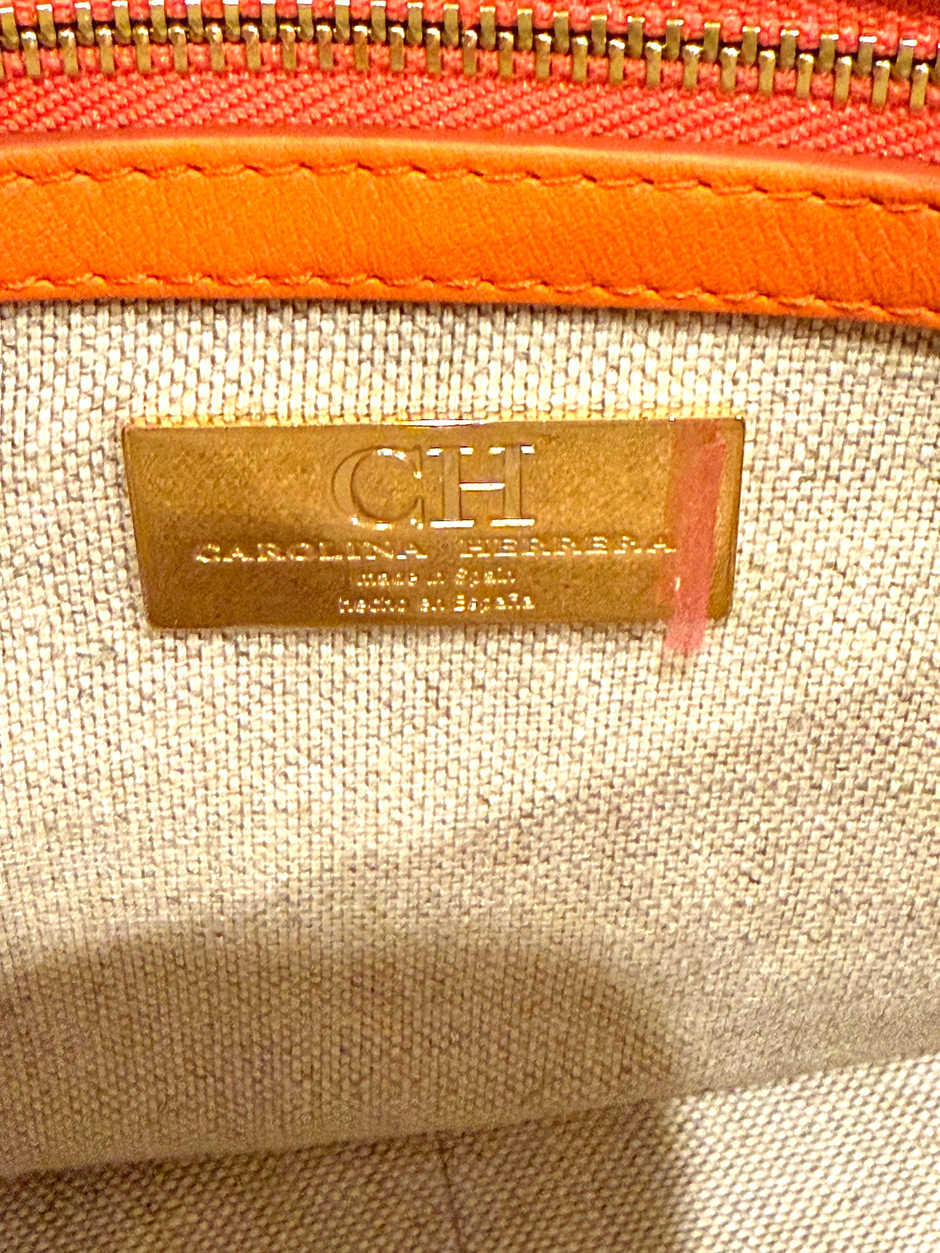 CH Carolina Herrera Initials Insignia Satchel Medium • Orange Leather • SS 22 For Sale 8