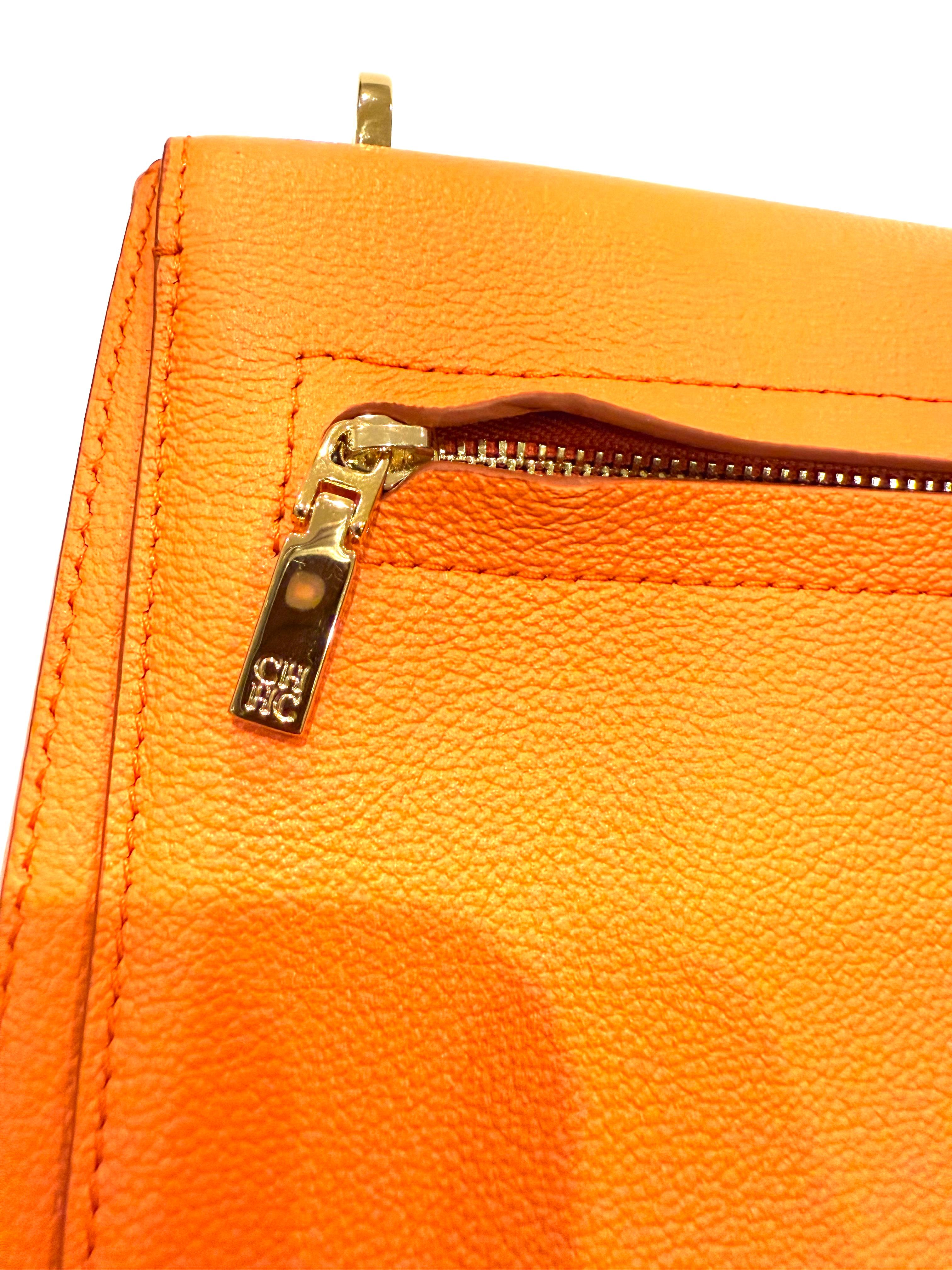 CH Carolina Herrera Initials Insignia Satchel Medium • Orange Leather • SS 22 For Sale 9