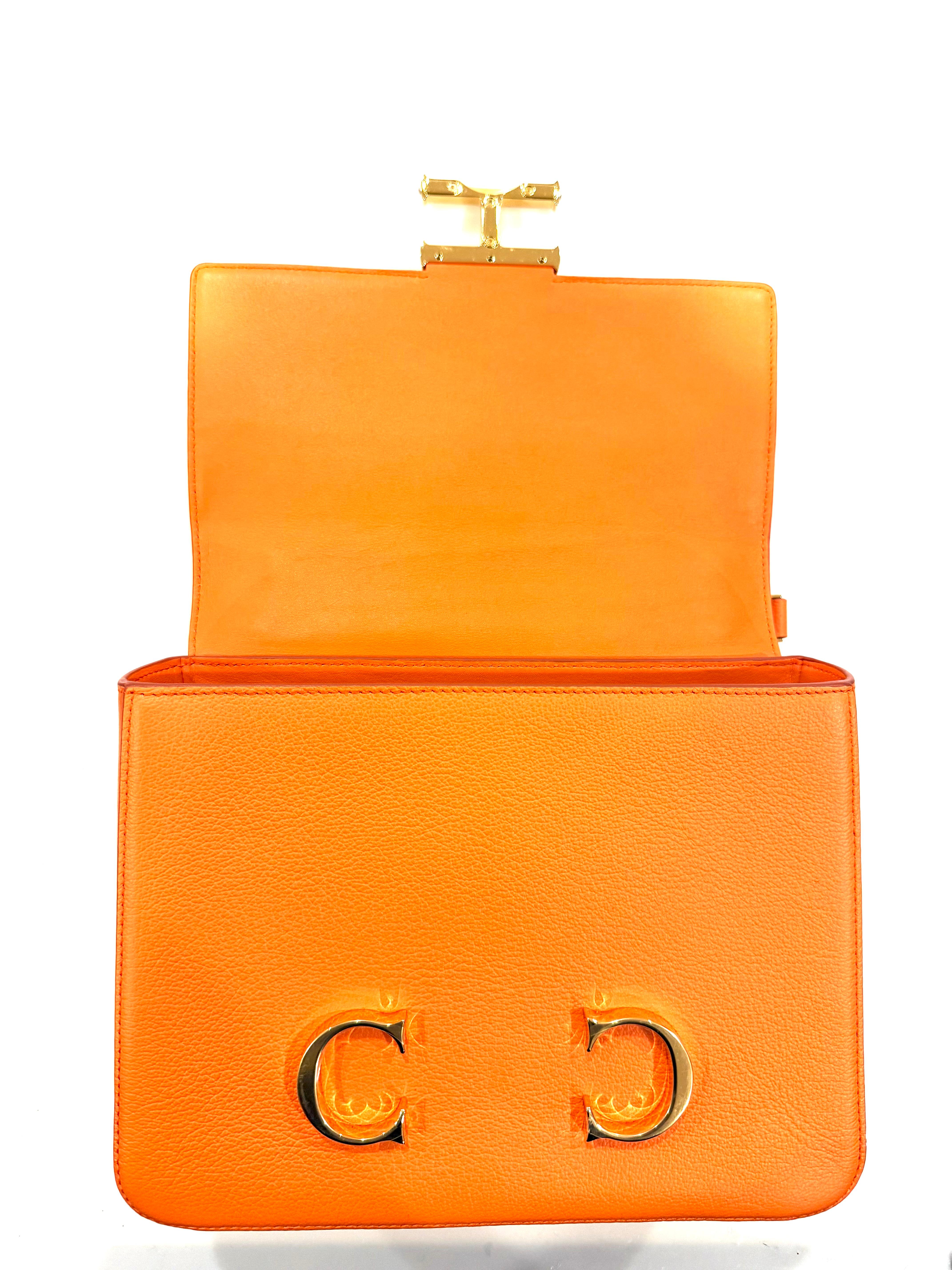 CH Carolina Herrera Initials Insignia Satchel Medium • Orange Leather • SS 22 For Sale 5