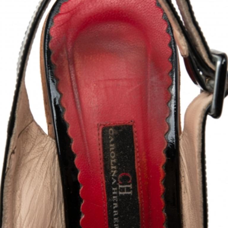 CH Carolina Herrera Leder Peep-Toe Keil Plateau Slingback Sandalen Größe 37 Damen im Angebot