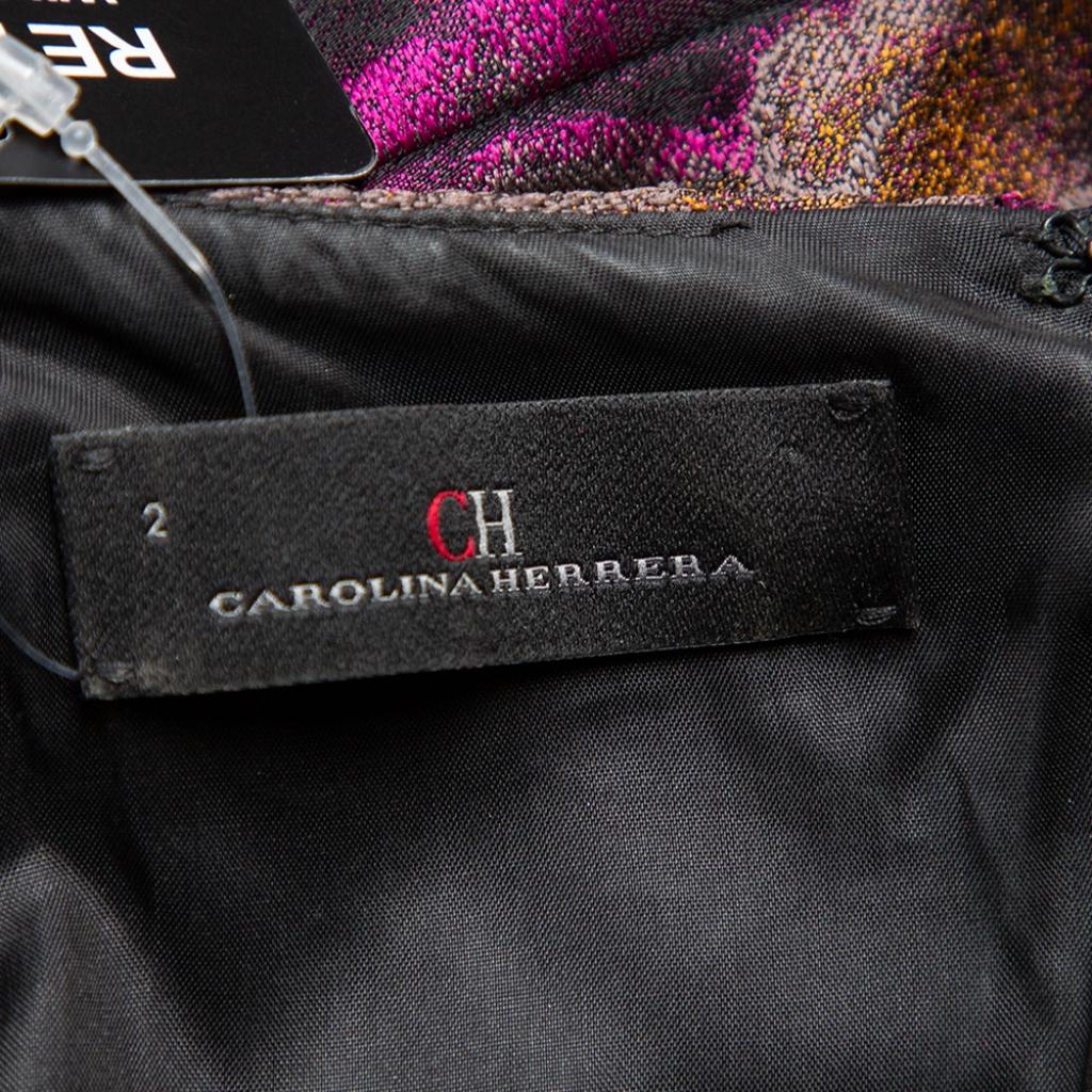 CH Carolina Herrera Magenta Floral Jacquard Pleated Midi Dress S In Good Condition In Dubai, Al Qouz 2