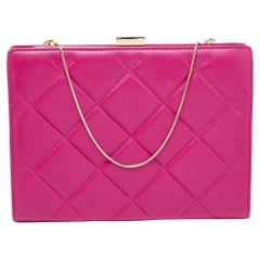 كلاتش ch CH Carolina Herrera Magenta Quilted Leather Frame Chain Clutch