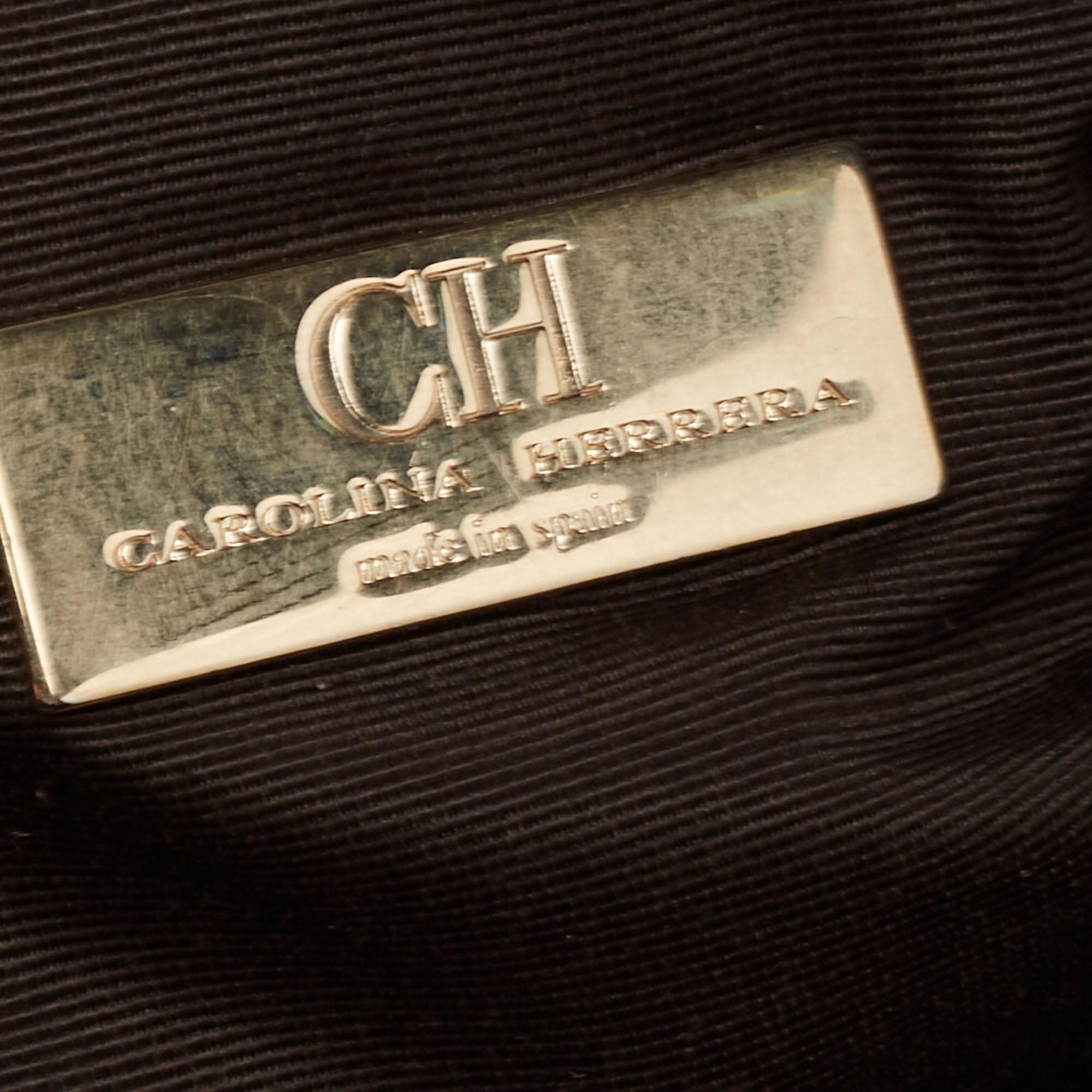 CH Carolina Herrera Metallic Gold Embossed Leather Chain Bow Hobo 3