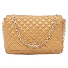CH Carolina Herrera Metallic Gold Quilted Leather Flap Chain Shoulder Bag