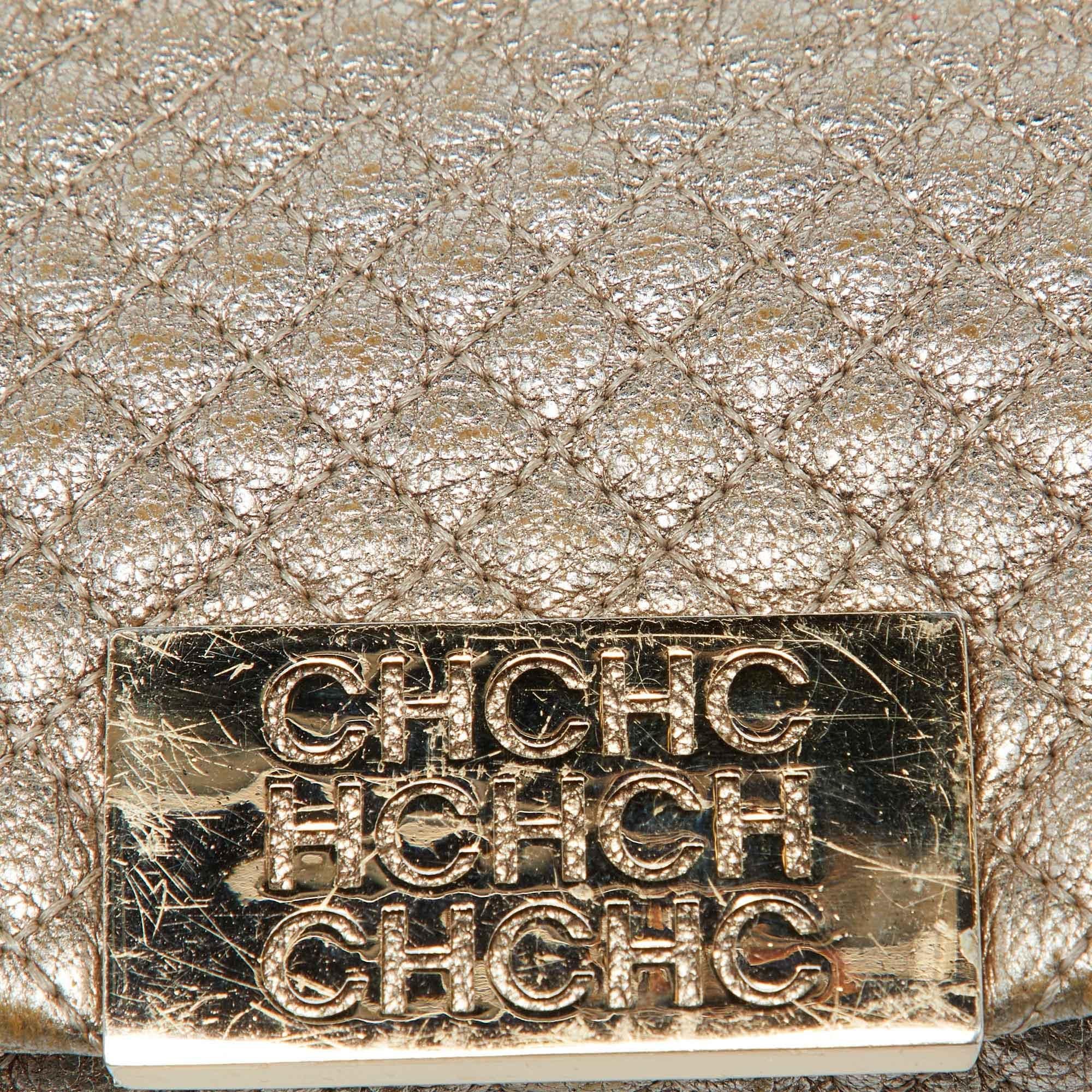 Women's CH Carolina Herrera Metallic Gold Quilted Leather Flap Clutch