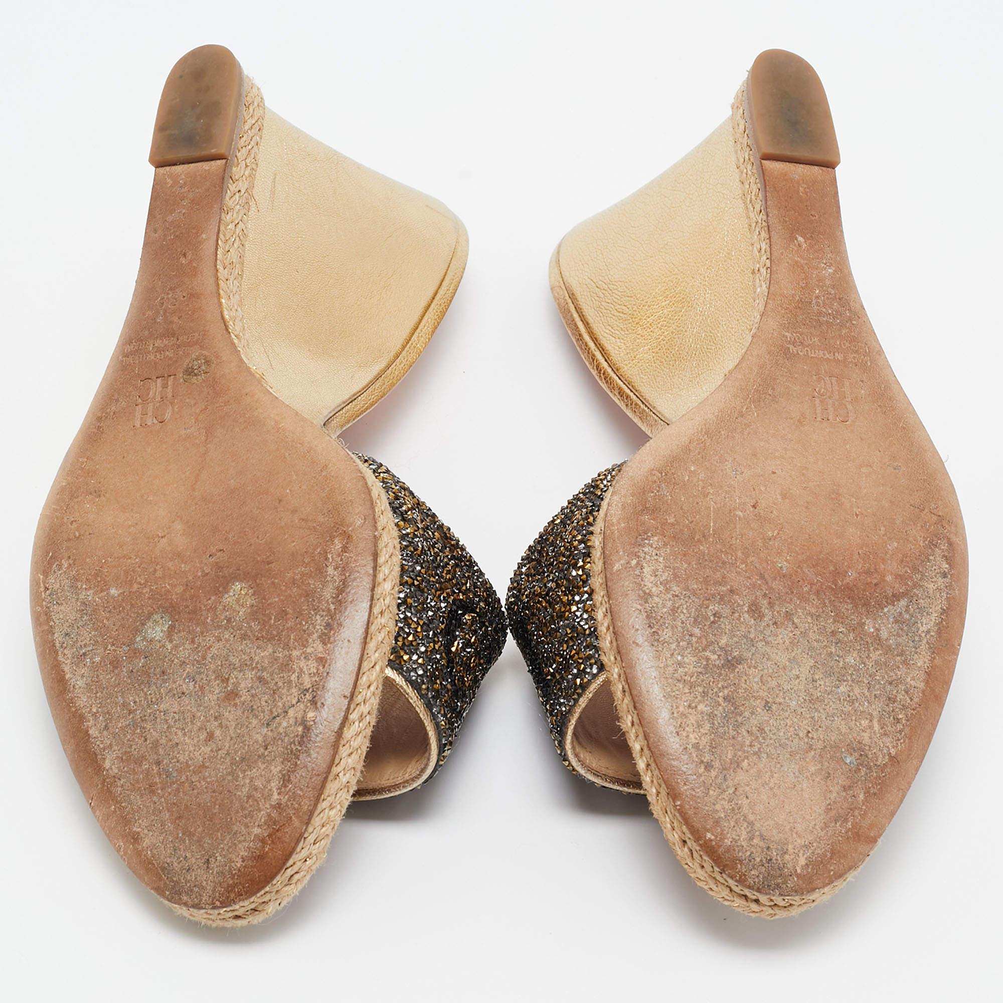CH Carolina Herrera Sandalias de piel metalizada con cuña y alpargata talla 39 en venta 1