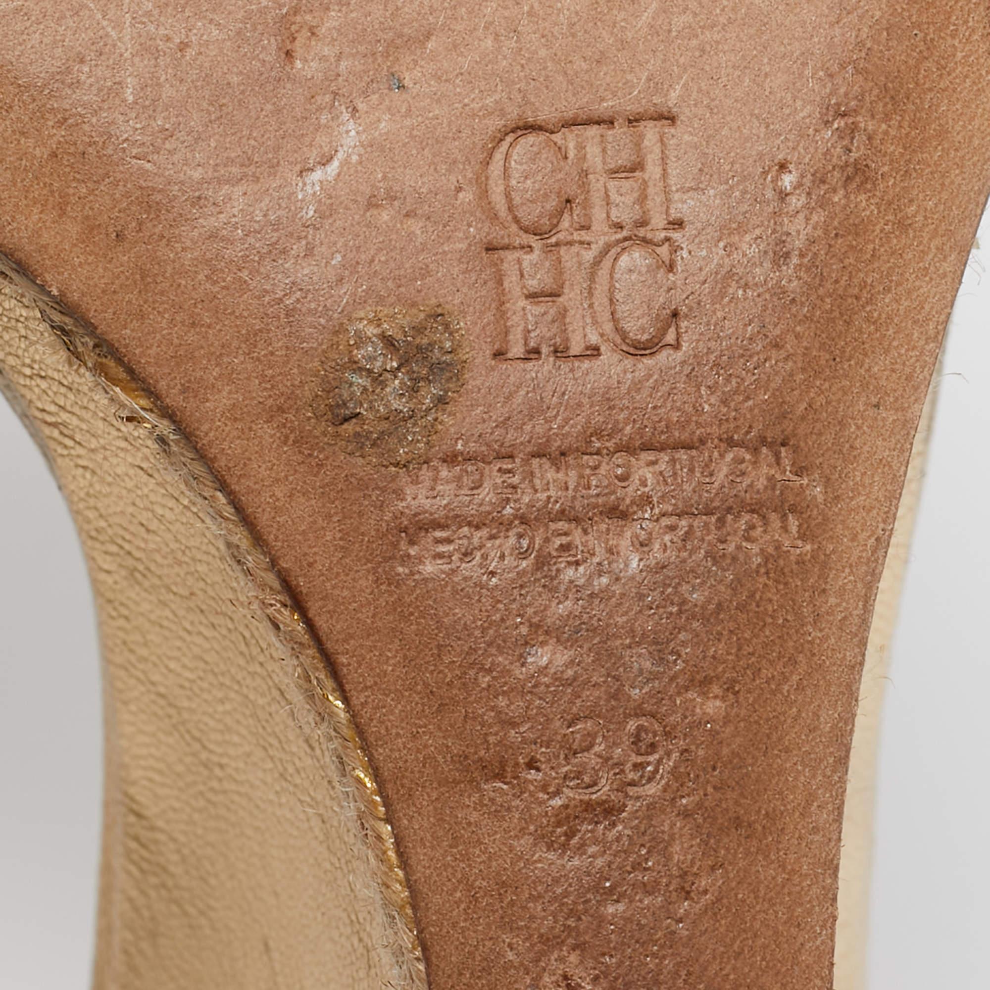 CH Carolina Herrera Sandalias de piel metalizada con cuña y alpargata talla 39 en venta 3