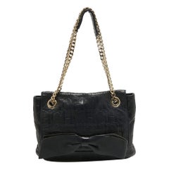 CH Carolina Herrera Midnight Blue Monogram Leather Audrey Shoulder Bag