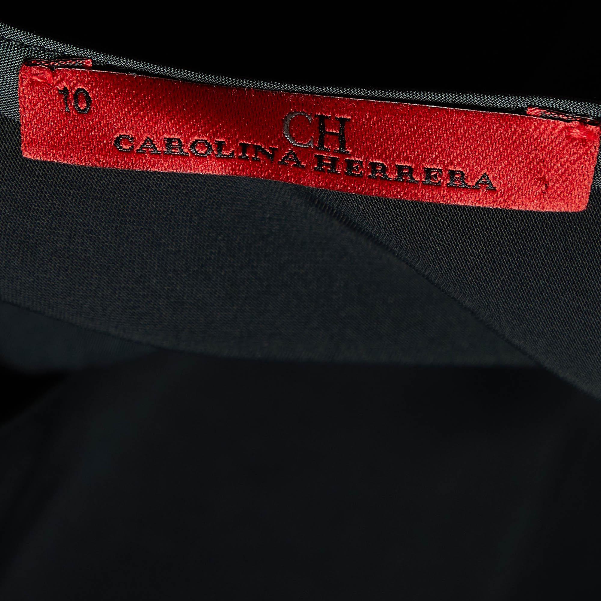 CH Carolina Herrera Monochrome Crepe Flared Sleeveless Dress L For Sale 1