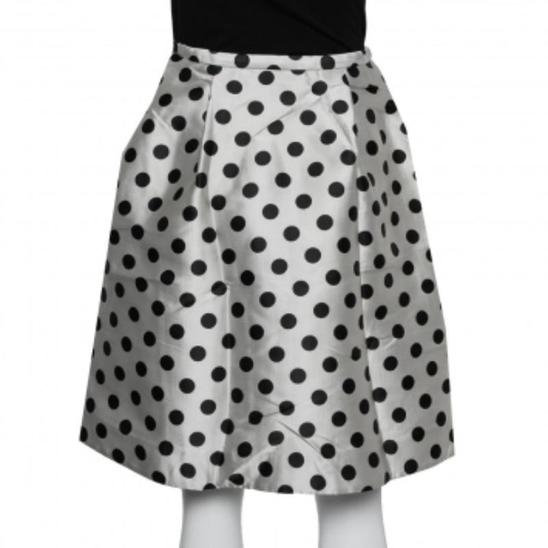 Gris CH Carolina Herrera - Jupe courte plissée en satin à pois monochrome XS en vente