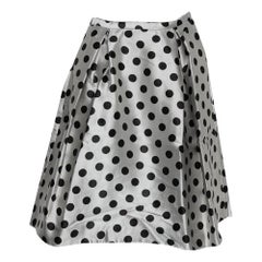 CH Carolina Herrera Monochrome Polka Dot Satin Box Pleated Short Skirt XS