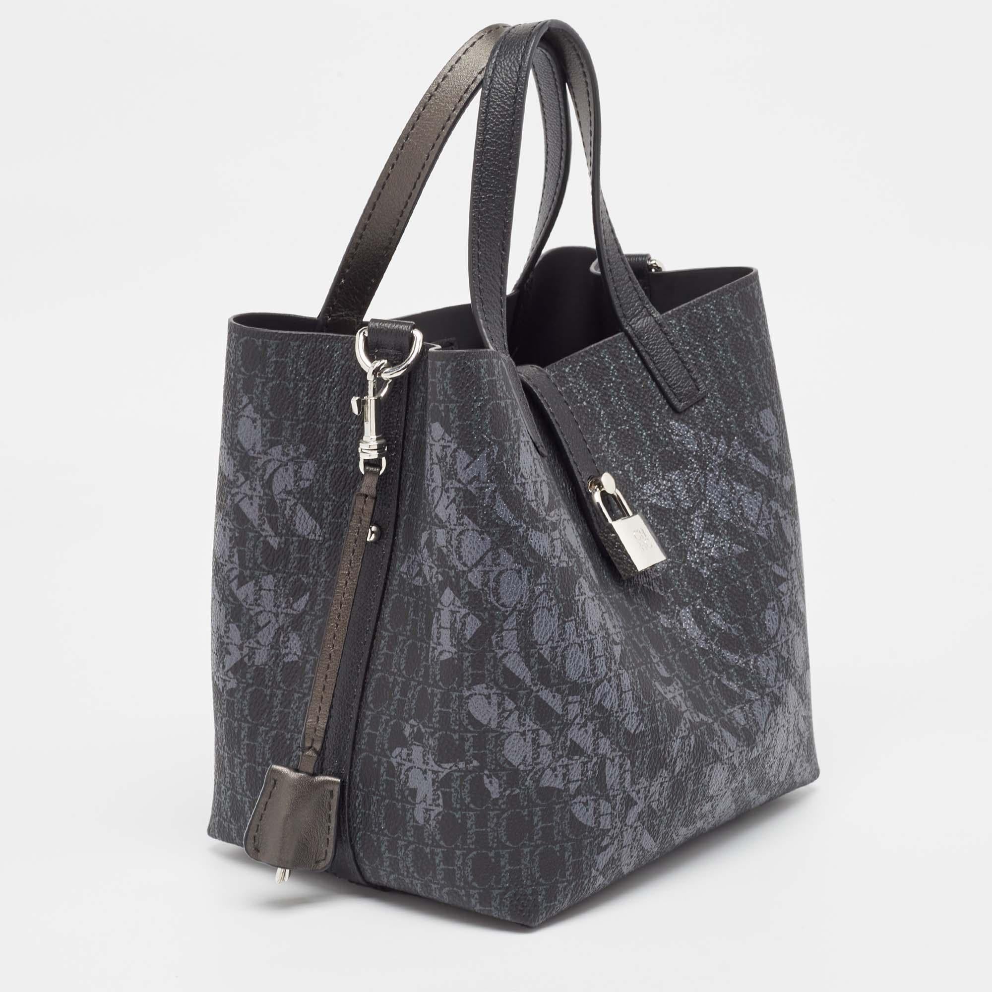CH Carolina Herrera Monogram Coated Canvas Leather Small Matryoshka Locked Tote In Excellent Condition In Dubai, Al Qouz 2