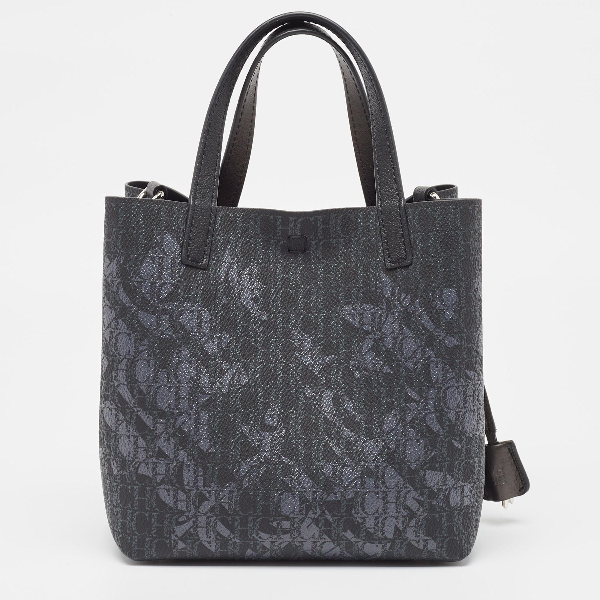 Women's CH Carolina Herrera Monogram Coated Canvas Leather Small Matryoshka Locked Tote
