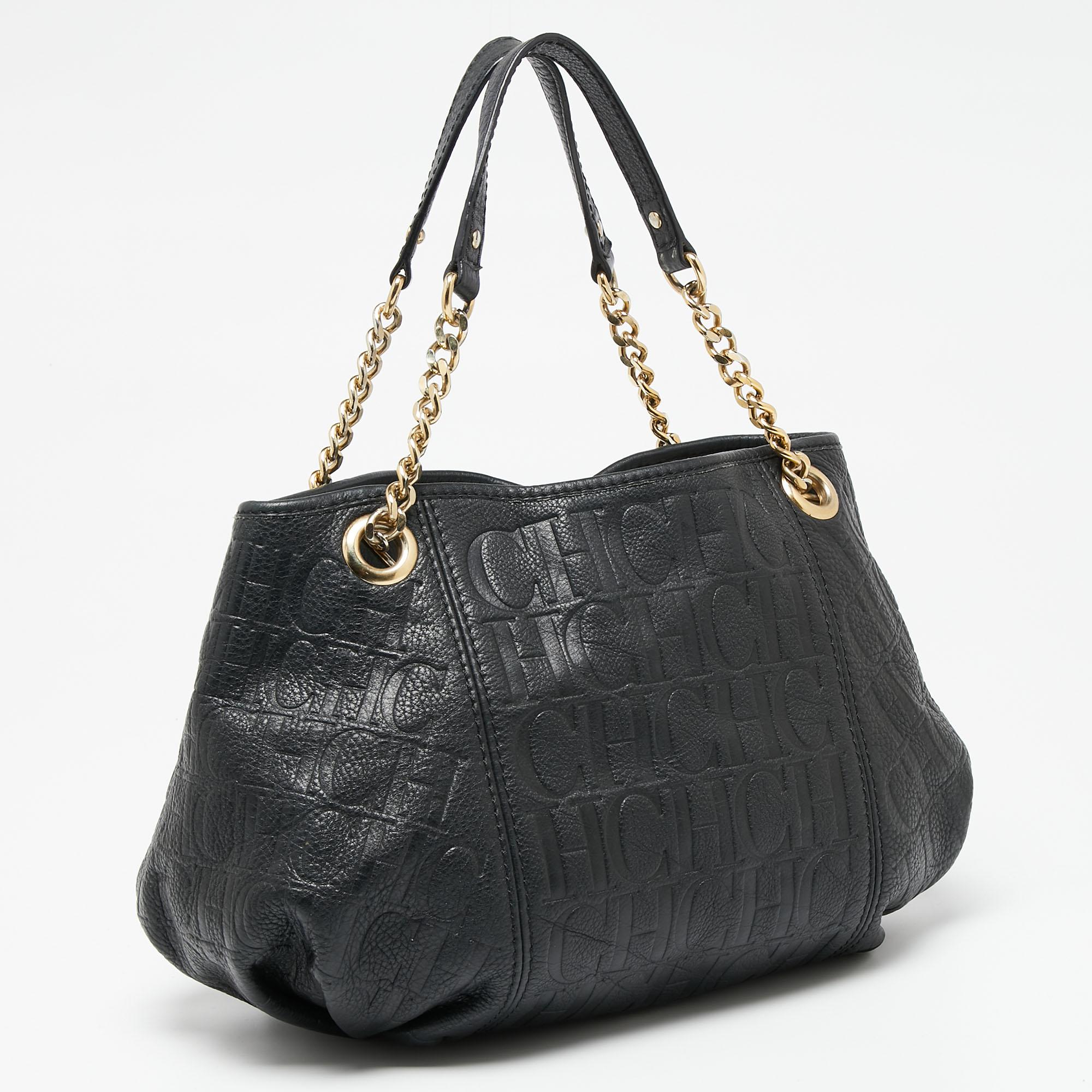 CH Carolina Herrera Monogram Embossed Leather Chain Hobo 2