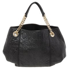 CH Carolina Herrera Monogram Embossed Leather Chain Hobo