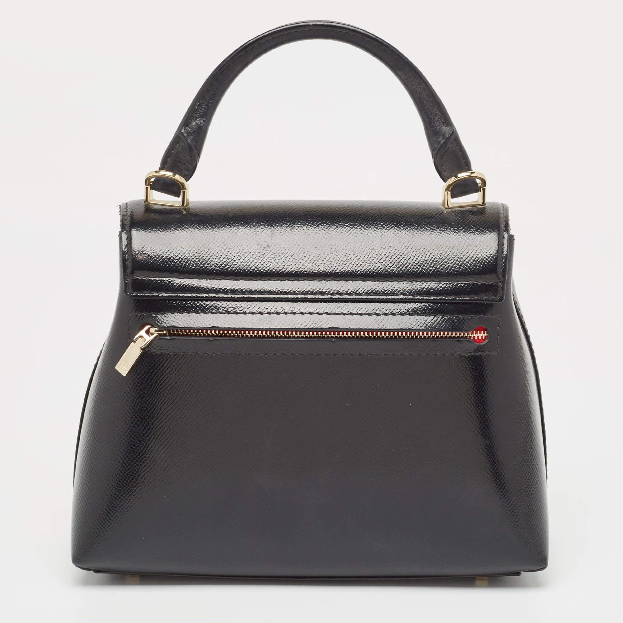 CH Carolina Herrera Monogram Embossed Leather Push Lock Flap Top Handle Bag at 1stDibs