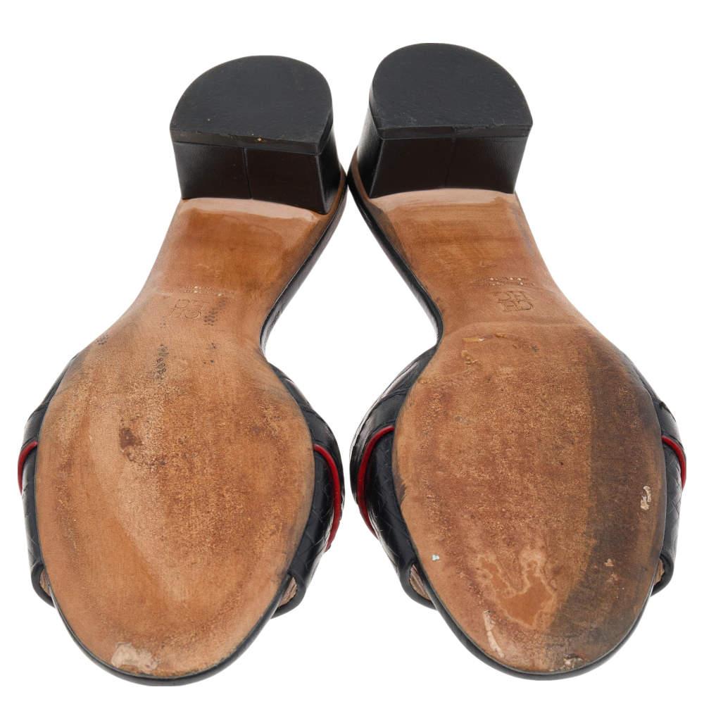 CH Carolina Herrera Monogram Leather Traveller Locked Slide Sandals Size 37 1