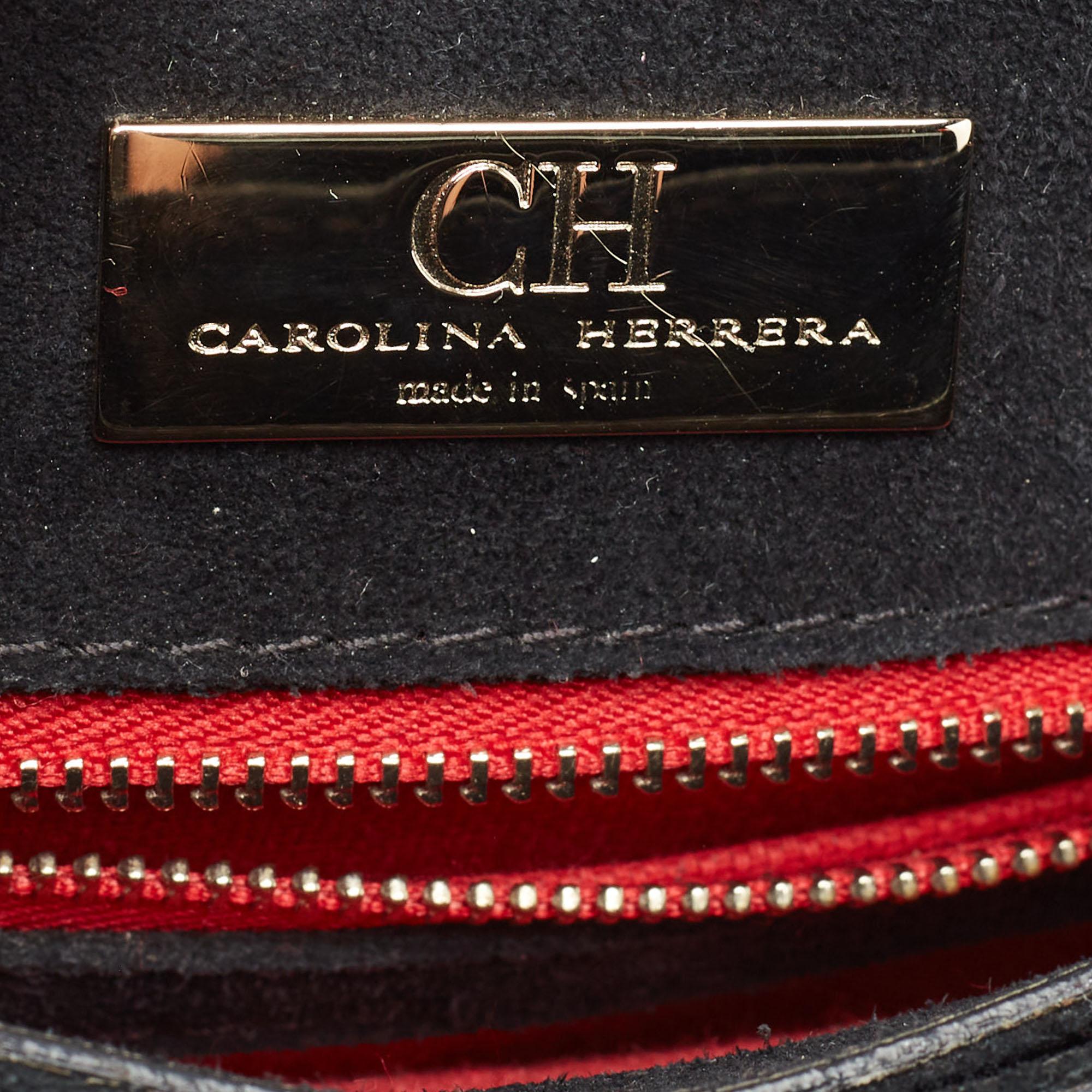CH Carolina Herrera Monogram  Patent Leather Push Lock Flap Top Handle Bag For Sale 7