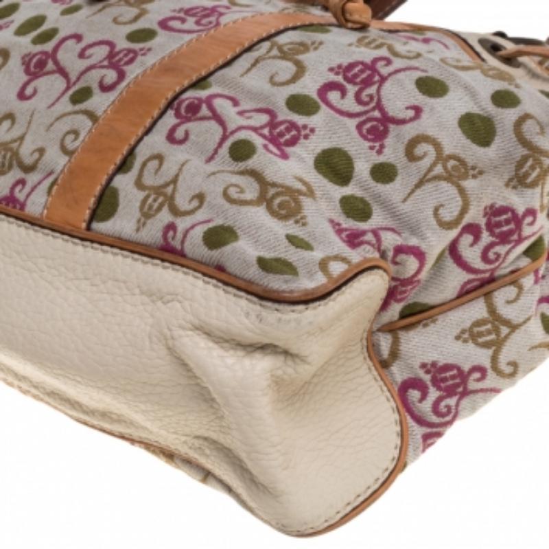 Women's CH Carolina Herrera Multicolor Embroidered Fabric and Leather Trim Tote For Sale