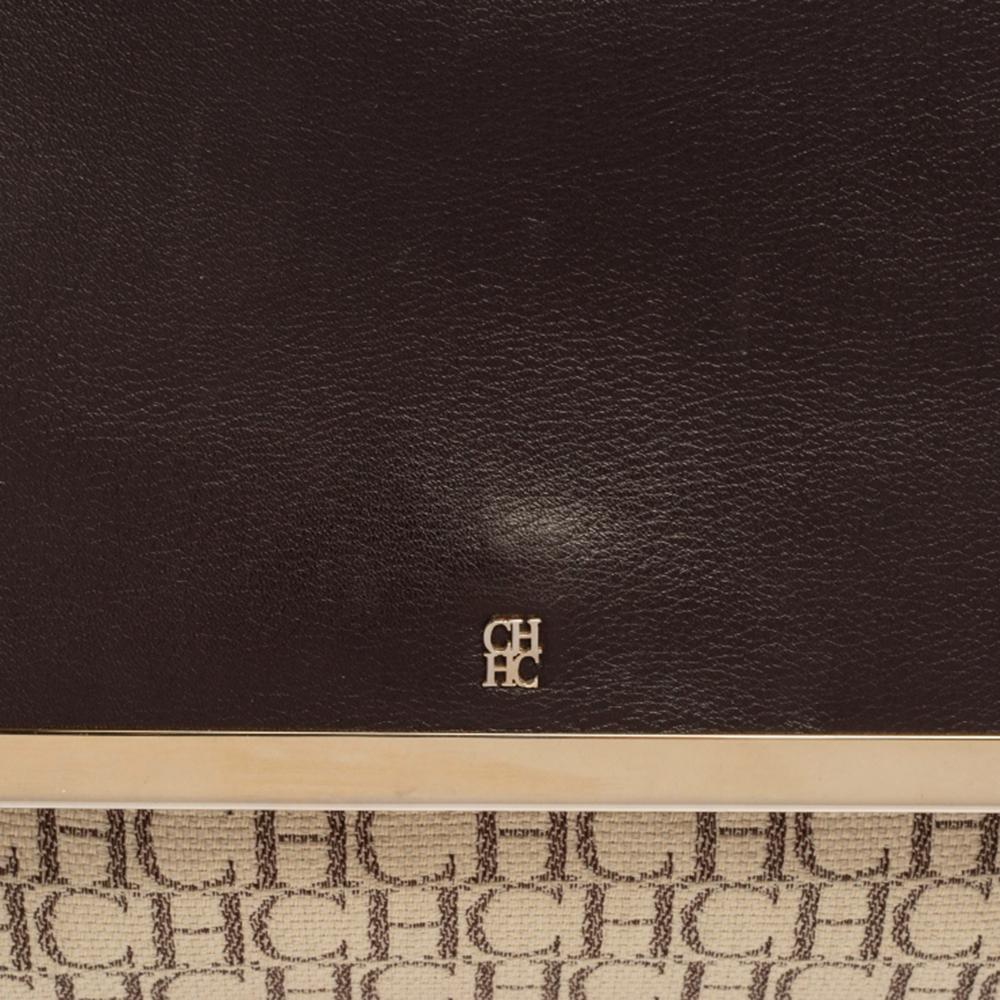 CH Carolina Herrera Bolso de asa superior de lona revestida y piel con monograma multicolor en Bueno Estado en Dubai, Al Qouz 2