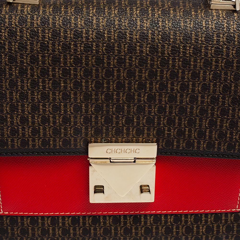 CH Carolina Herrera Multicolor Monogram Coated Canvas and Leather Top Handle Bag In Good Condition In Dubai, Al Qouz 2