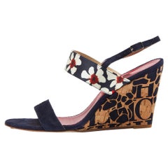 CH Carolina Herrera Multicolor Satin and Suede Cork Sandals Size 39 CH Carolina Herrera Multicolor Satin and Suede Cork Sandals Size 39