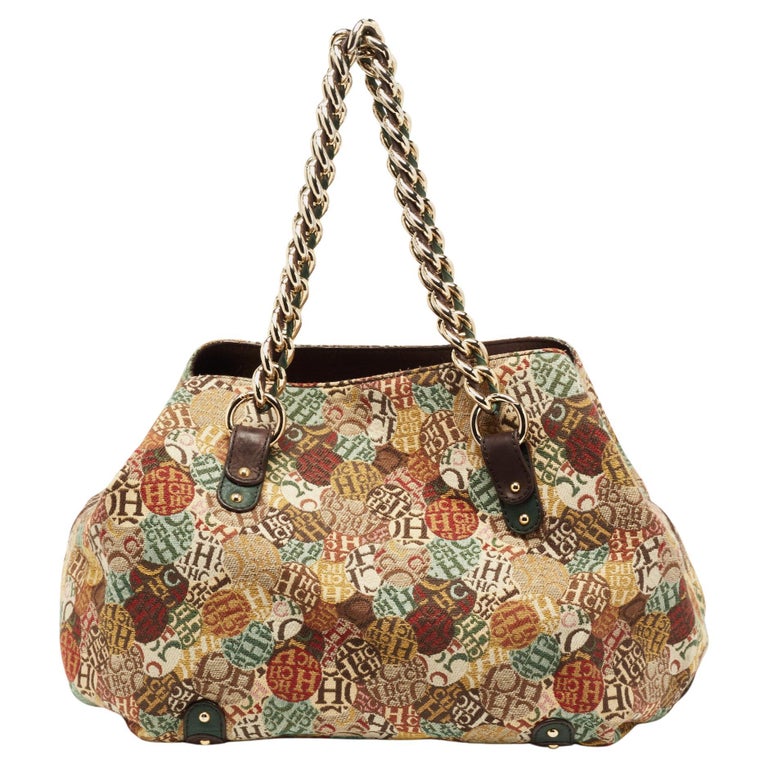 CH Carolina Herrera Multicolor Signature Print Fabric and Leather Chain  Hobo For Sale at 1stDibs
