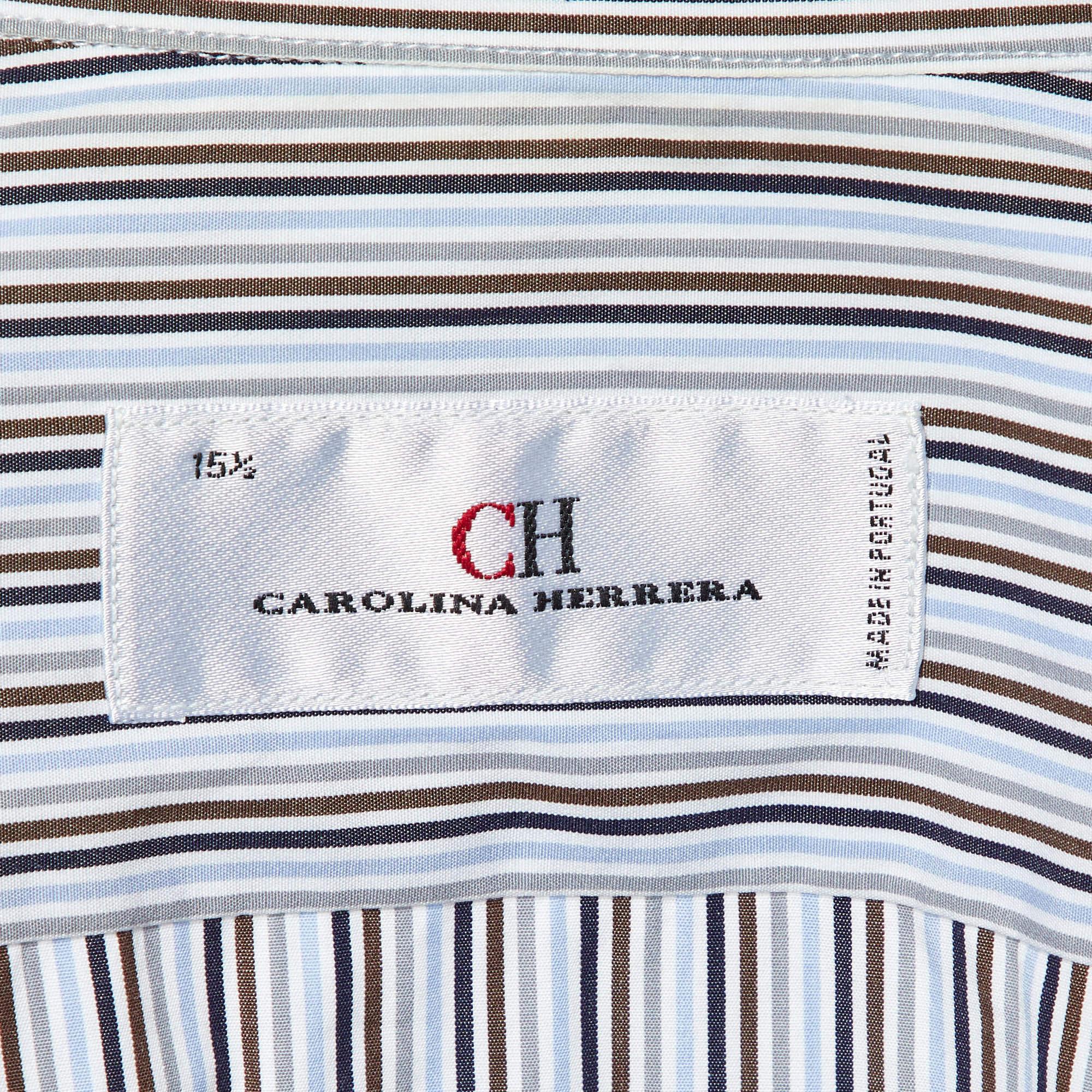 CH Carolina Herrera Multicolor Stripe Logo Embroidered Cotton Shirt M In Good Condition For Sale In Dubai, Al Qouz 2