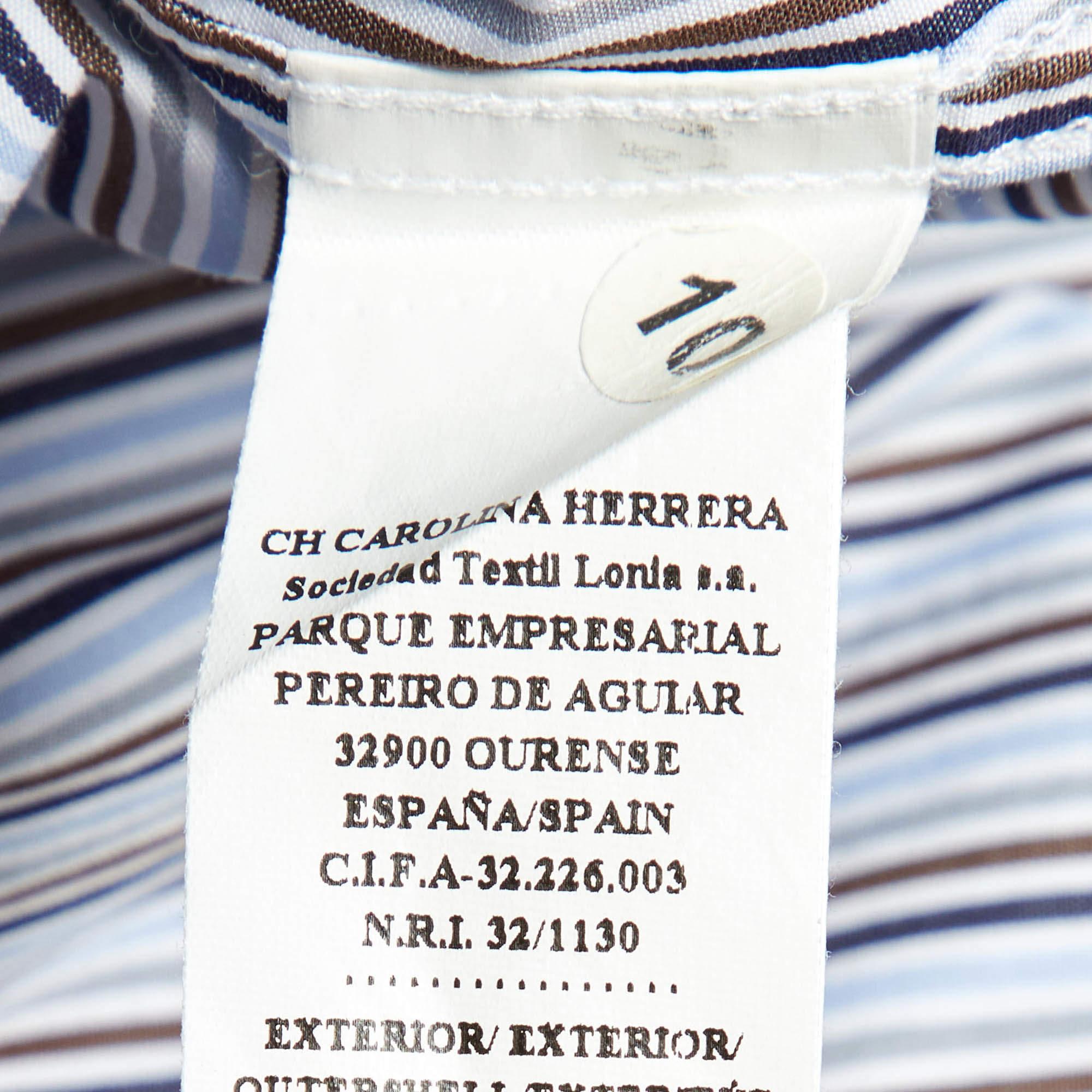 Men's CH Carolina Herrera Multicolor Stripe Logo Embroidered Cotton Shirt M For Sale
