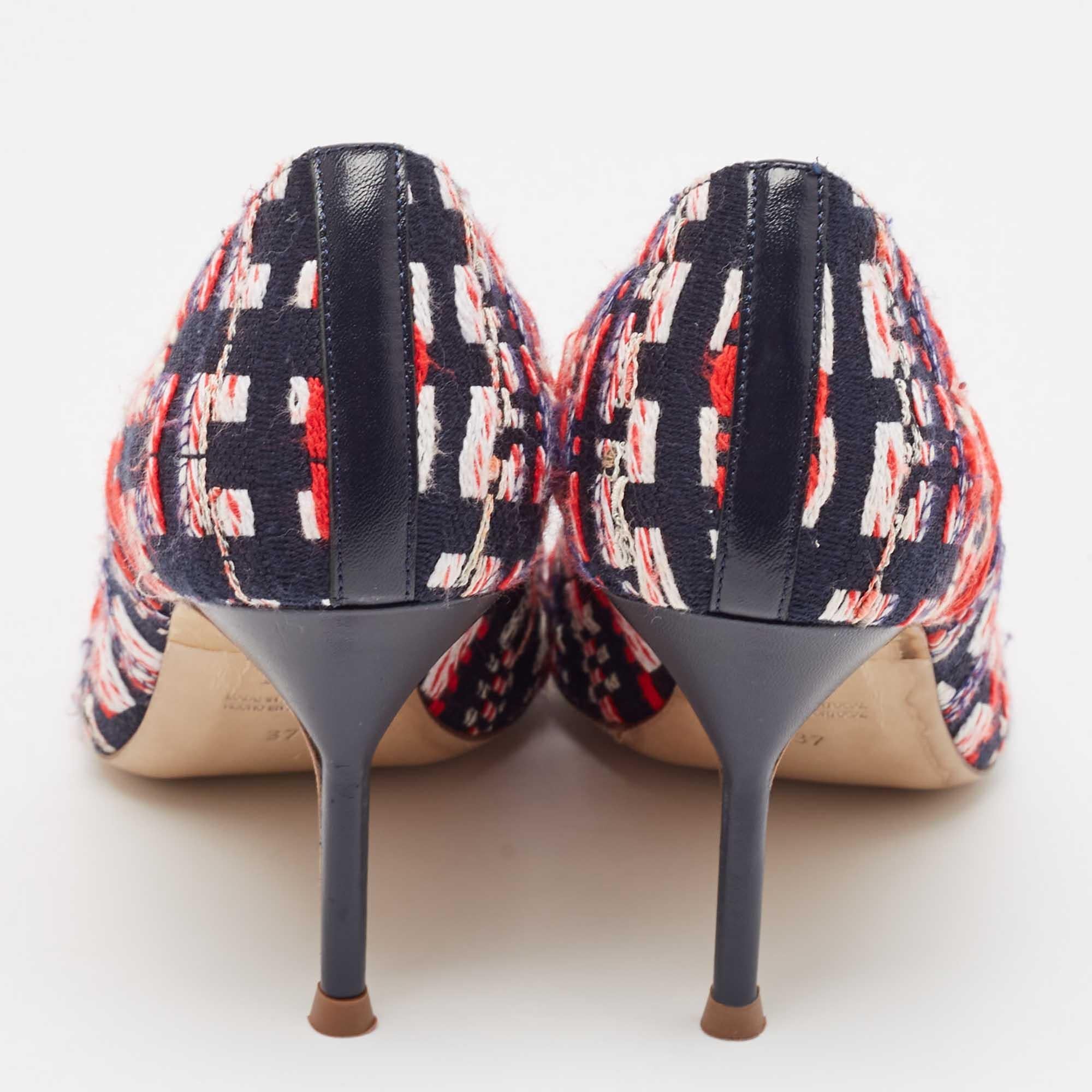 Women's CH Carolina Herrera Multicolor Tweed Fabric Pointed Toe Pumps Size 37