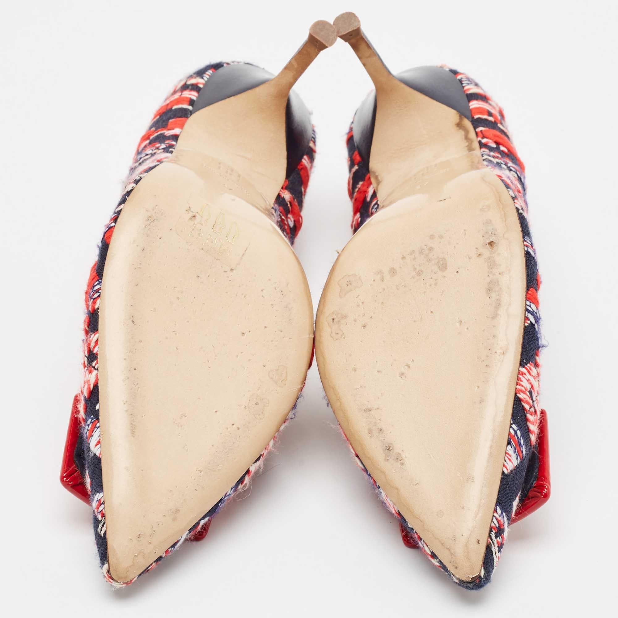 CH Carolina Herrera Multicolor Tweed Fabric Pointed Toe Pumps Size 37 1