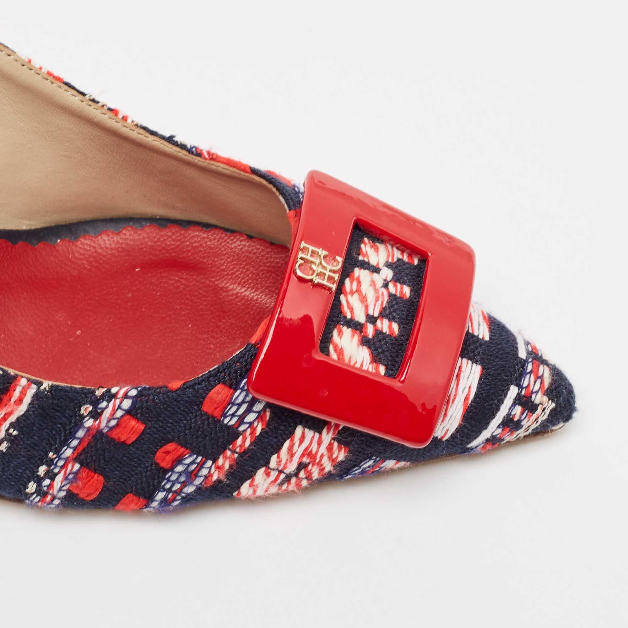 CH Carolina Herrera Multicolor Tweed Fabric Pointed Toe Pumps Size 37 3