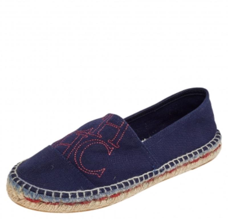 CH Carolina Herrera Navy Blue Canvas Espadrille Flats Size 37 1