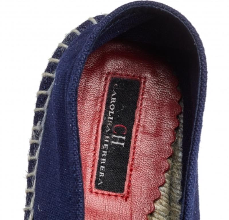 CH Carolina Herrera Navy Blue Canvas Espadrille Flats Size 37 3
