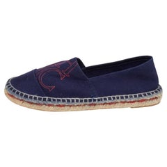 CH Carolina Herrera Navy Blue Canvas Espadrille Flats Size 37