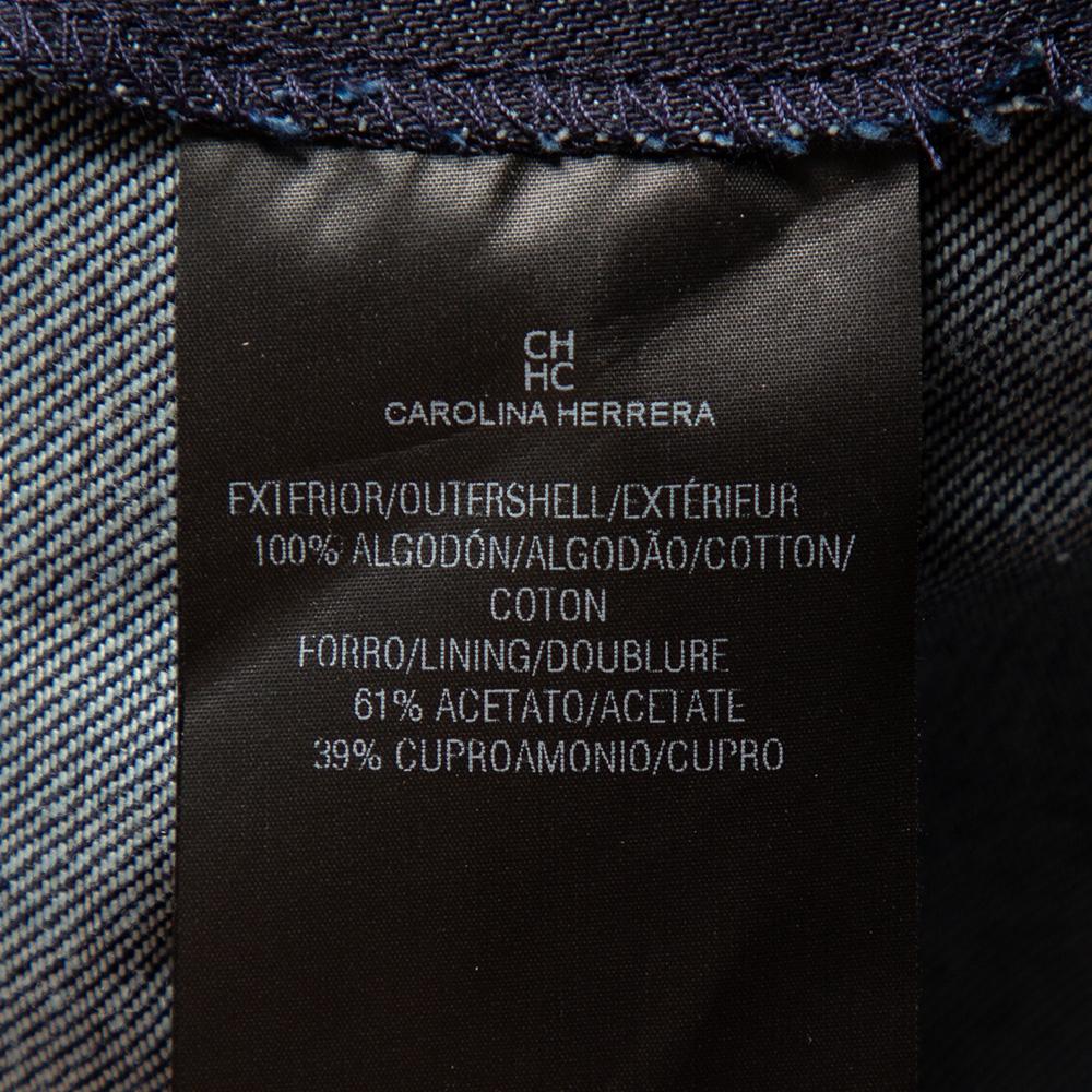 CH Carolina Herrera Falda vaquera azul marino hasta la rodilla con detalle de botones L Negro