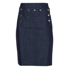 CH Carolina Herrera Navy Blue Denim Button Detail Knee Length Skirt L