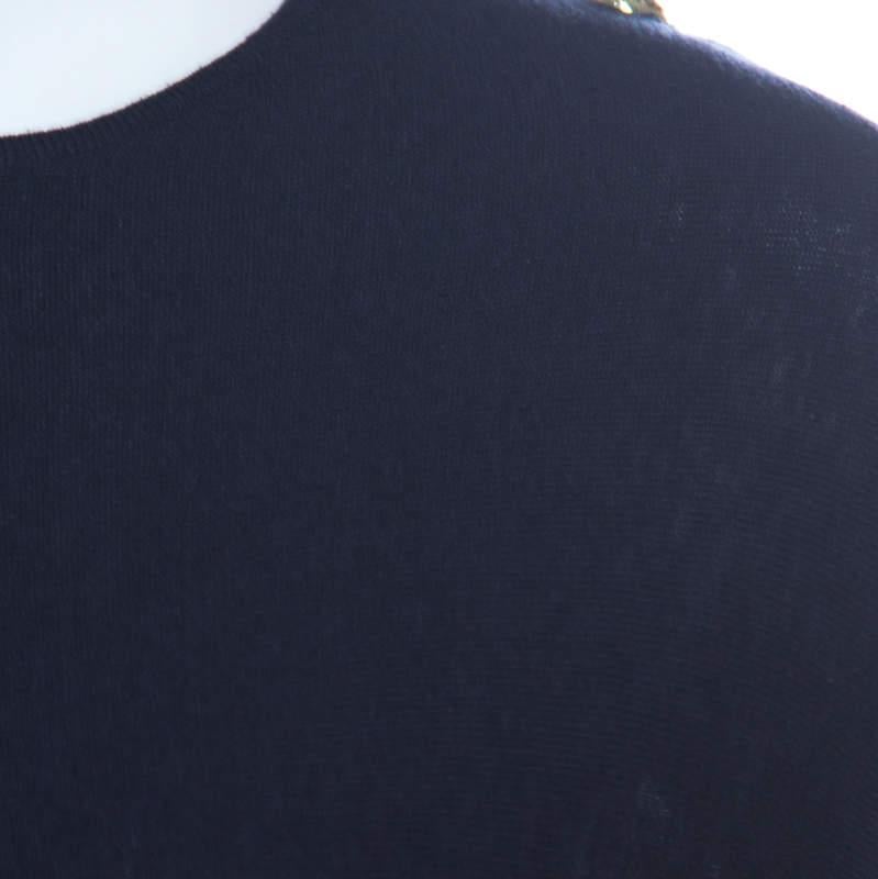 CH Carolina Herrera Navy Blue Knit Gold Button Detail Dolman Sleeve Top XS In Good Condition In Dubai, Al Qouz 2
