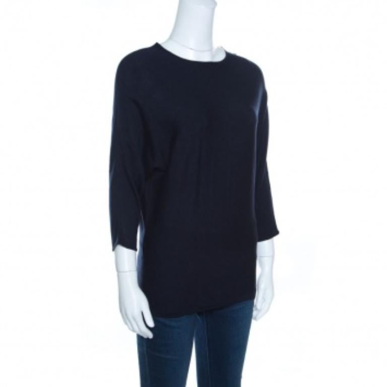 Donna CH Carolina Herrera Maglia blu navy con bottoni dorati e dettaglio manica dolman XS in vendita