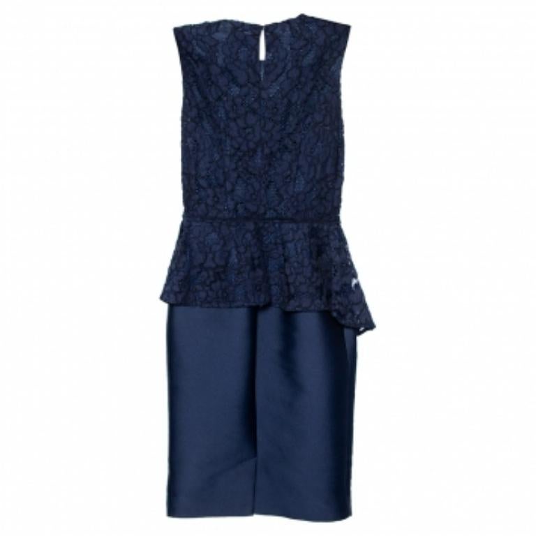 Nero CH Carolina Herrera Abito Peplum senza maniche in pizzo blu navy XS in vendita