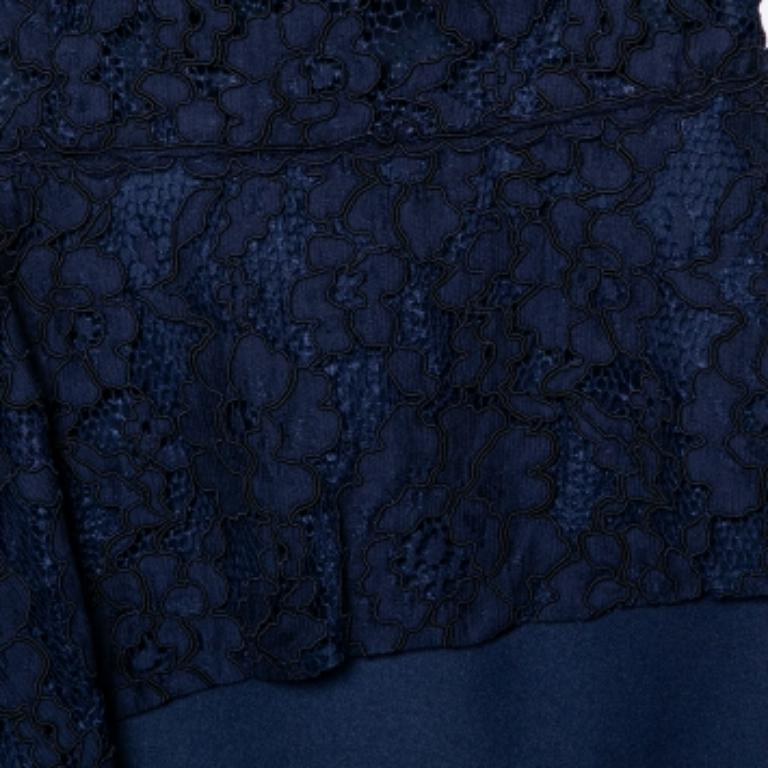 Donna CH Carolina Herrera Abito Peplum senza maniche in pizzo blu navy XS in vendita