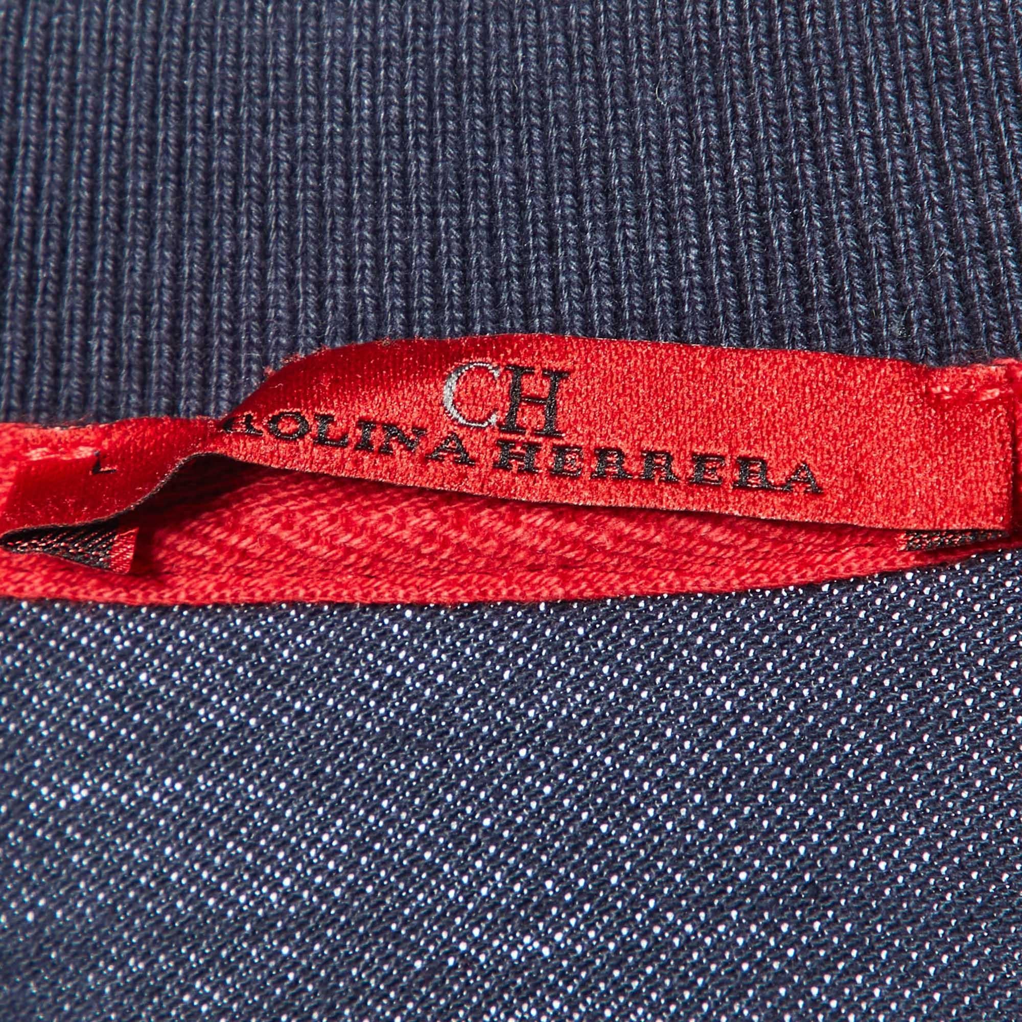 Uomo CH Carolina Herrera Maglietta Polo in cotone ricamata con logo blu marino L in vendita