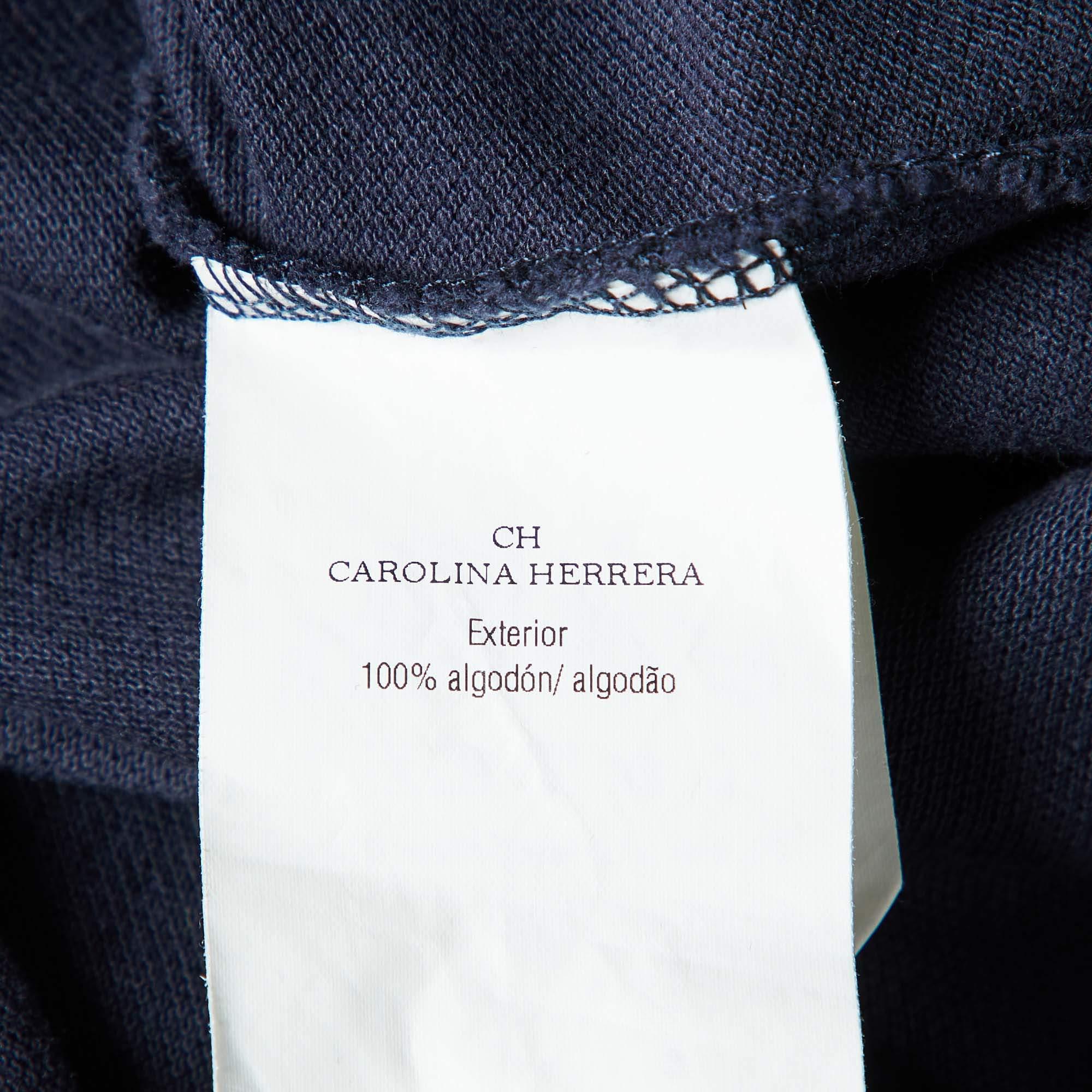 CH Carolina Herrera Maglietta Polo in cotone ricamata con logo blu marino L in vendita 1